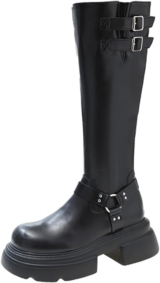 Amazon | [FANGLI] ロングブーツ 厚底 レディース 調整可能履き口